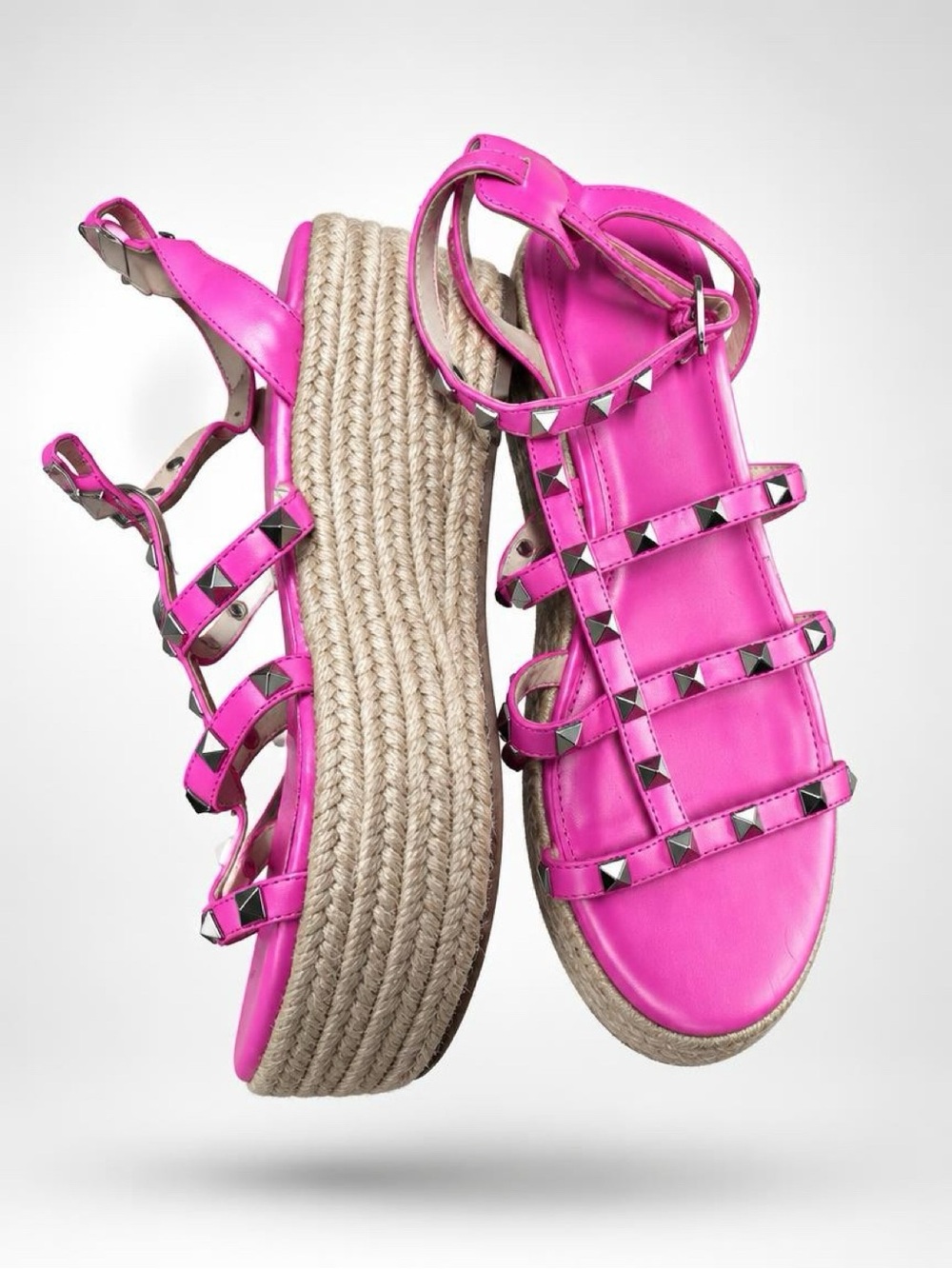 Marc Fisher Hot Pink Studded Multi-Strap Sandals | size 6.5